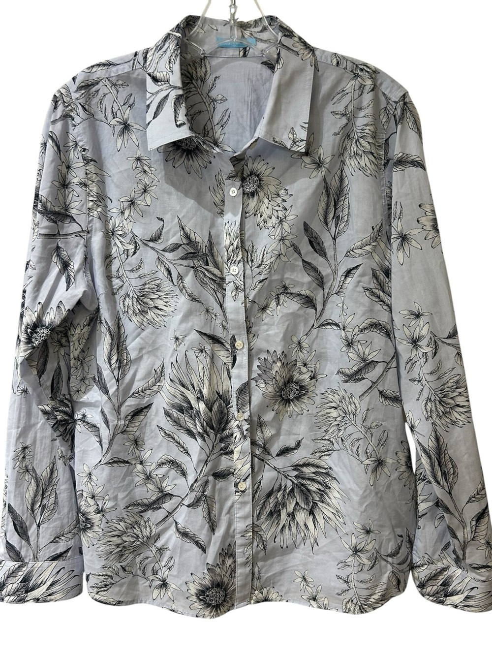 J.McLaughlin Lois Floral Voile Button-Front Shirt Blue/Gray Floral size Large - Picture 2 of 8